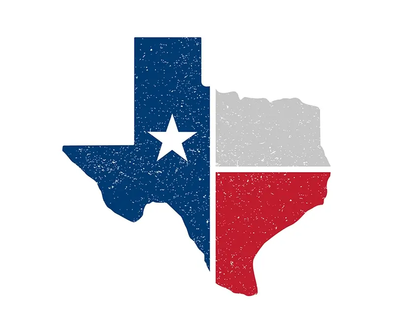 Red white and blue Texas icon with a white star